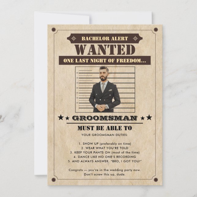Funny Photo Groomsman  Invitation (Vorderseite)