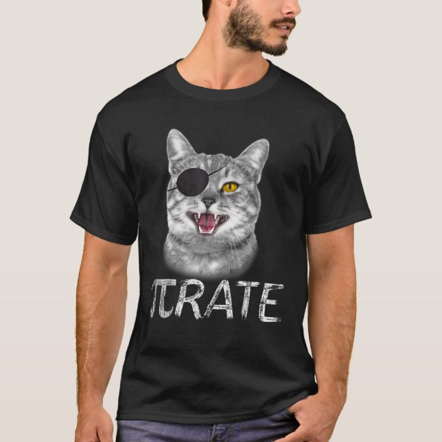 Funny Pi Day Math Science Cat Pirate T-Shirt (Vorderseite)