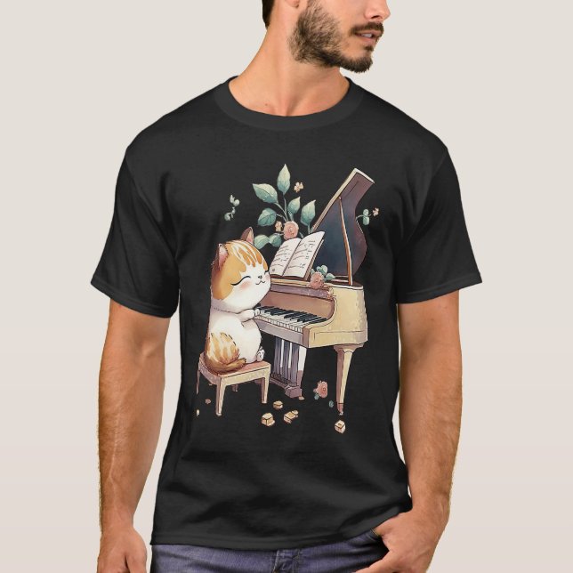 Funny Piano Music Cat Men Women Kids Cat Piano Lov T-Shirt (Vorderseite)