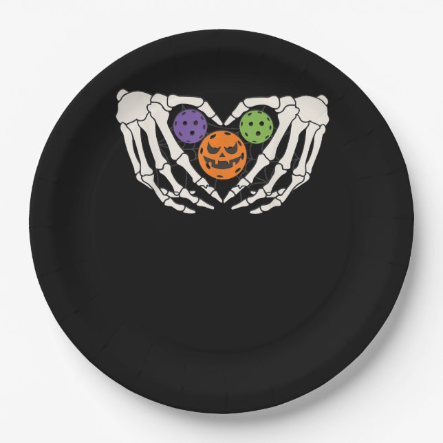 Funny Pickle Halloween Skeleton Hände Herz Pumpki Pappteller (Vorderseite)