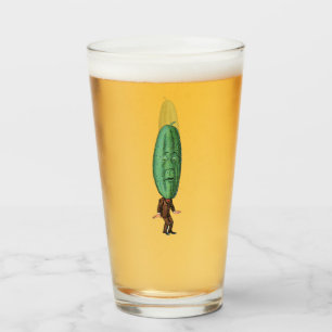 Funny Pickle Head Man Brown Anzug überrascht Gesic Glas