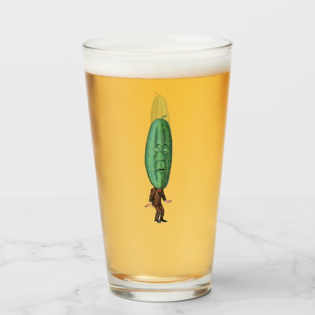 Funny Pickle Head Man Brown Anzug überrascht Gesic Glas (Vorne (Gefüllt))