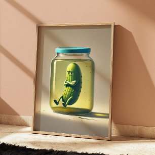 Funny Pickle in a Jar Art Print Retro Küche Poster