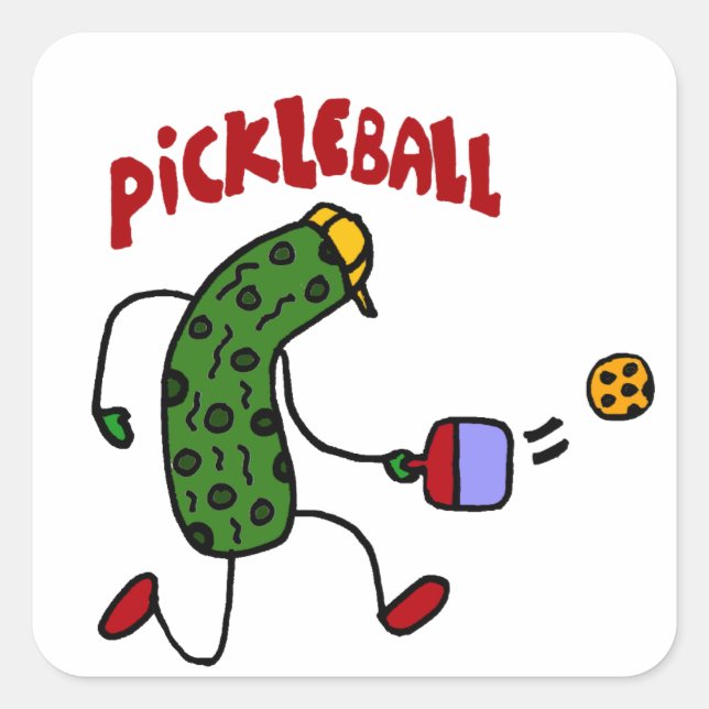 Funny Pickle Pielen Pickleball Action Design Quadratischer Aufkleber (Vorderseite)