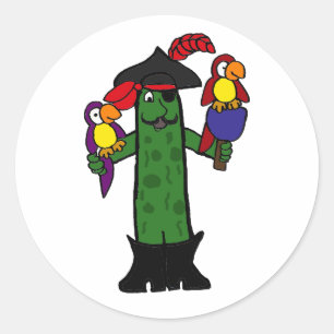 Funny Pickle Pirate mit Parrots Runder Aufkleber