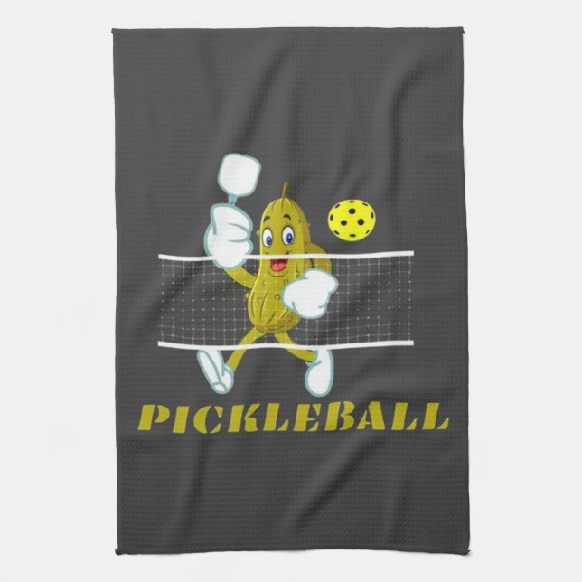 Funny Pickle Playing Pickleball Geschirrtuch (Vertikal)