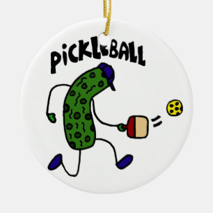 Funny Pickle Playing Pickleball Keramikornament