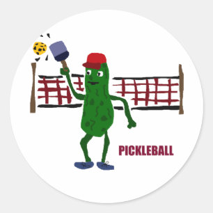 Funny Pickle Playing Pickleball mit Net Art Runder Aufkleber