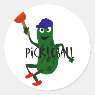 Funny Pickle Playing Pickleball Runder Aufkleber