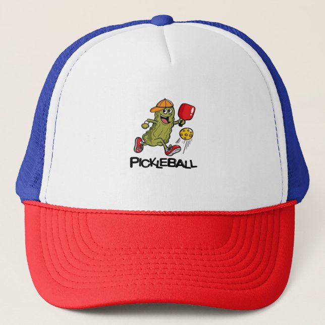 Funny Pickle Playing Pickleball Truckerkappe (Vorderseite)