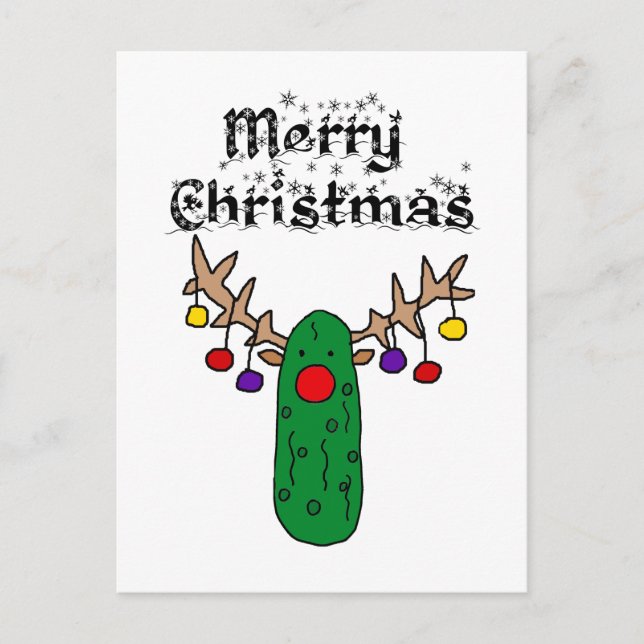 Funny Pickle Reindeer Frohe Weihnachten Kunst Postkarte (Vorderseite)
