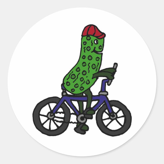 Funny Pickle Reiten Fahrrad Cartoon Runder Aufkleber (Vorderseite)