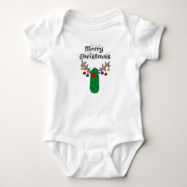 Funny Pickle Rentier Frohe Weihnachten Kunst Baby Strampler (Vorderseite)