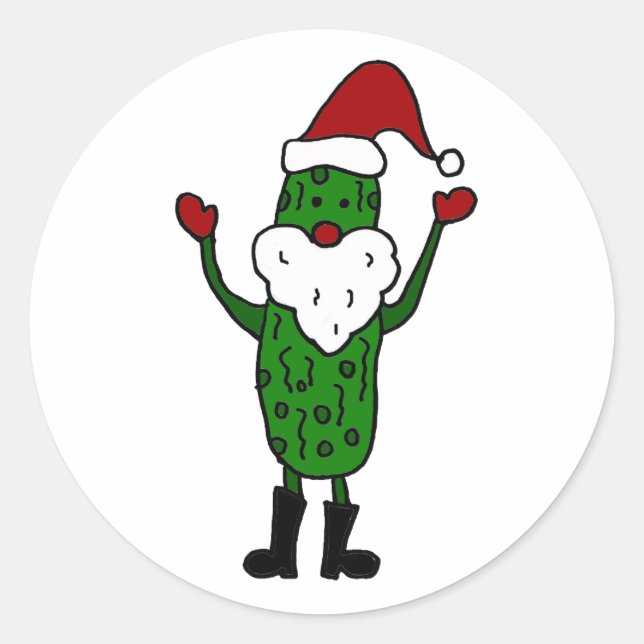 Funny Pickle Santa Claus Weihnachtsdesign Runder Aufkleber (Vorderseite)