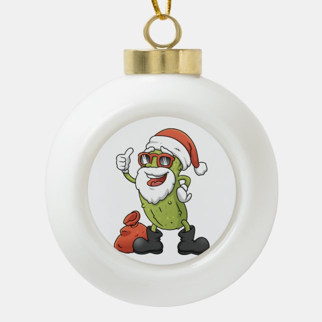 Funny Pickle Weihnachtsmann Weihnachten Cartoon Ur Keramik Kugel-Ornament (Vorderseite)