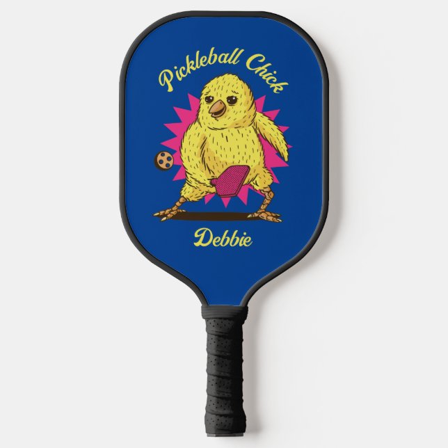 Funny Pickleball Chick Custom mit Name Pickleball Schläger (Vorderseite)