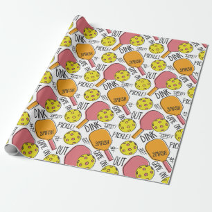 Funny Pickleball Grafik in Rosa Orange Geschenkpapier