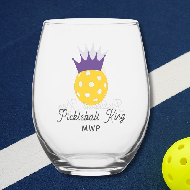 Funny Pickleball King Personalisiert Monogram Weinglas Ohne Stiel (Von Creator hochgeladen)