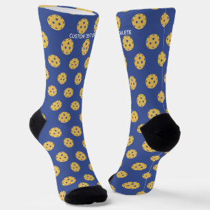 Funny Pickleball Muster Personalisiert Blau Gelb Socken