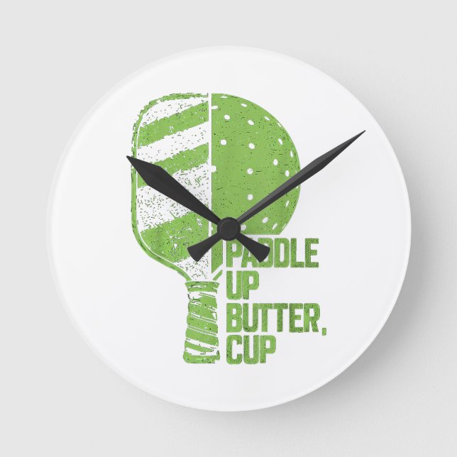 Funny Pickleball Paddle Up Butter Cup Runde Wanduhr (Vorderseite)