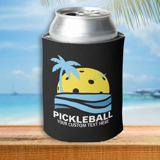 Funny Pickleball Palm Tree Sun Custom Text Black Dosenkühler (Von Creator hochgeladen)
