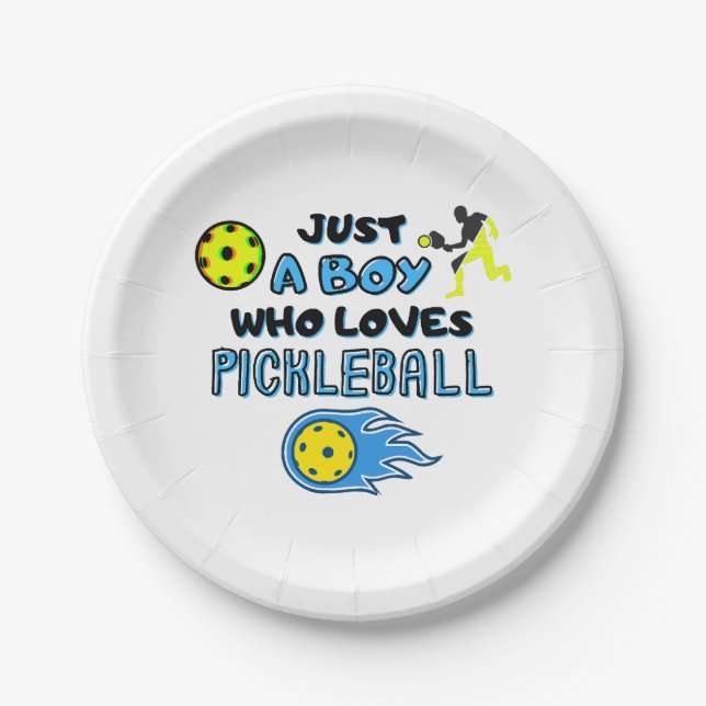 Funny Pickleball Player Just A Boy Who Loves Pickl Pappteller (Vorderseite)