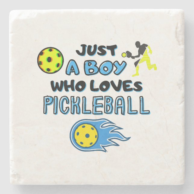 Funny Pickleball Player Just A Boy Who Loves Pickl Steinuntersetzer (Vorderseite)