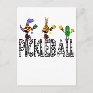 Funny Pickleball Players Animals Cartoon Postkarte