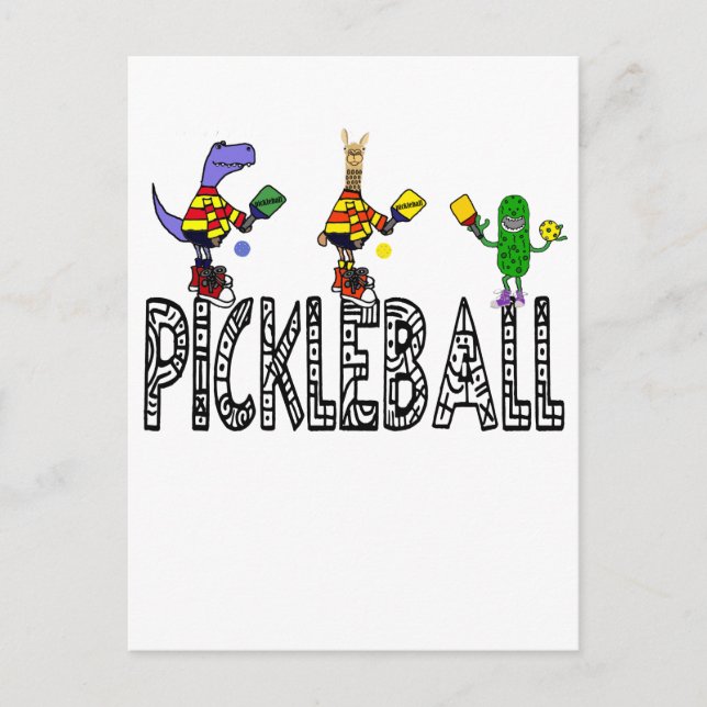 Funny Pickleball Players Animals Cartoon Postkarte (Vorderseite)
