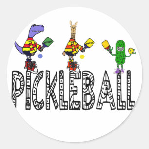 Funny Pickleball Players Animals Cartoon Runder Aufkleber