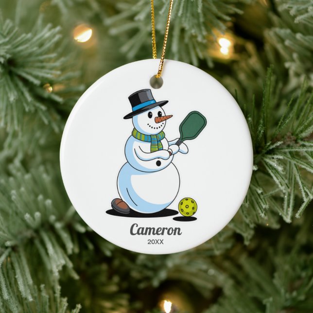Funny Pickleball Snowman, Custom Foto & Text hinzu Keramik Ornament (Baum)