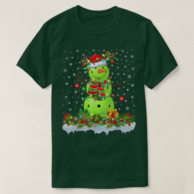 Funny Pickleball Snowman Xmas Lights Pickleball Ch T-Shirt (Design vorne)