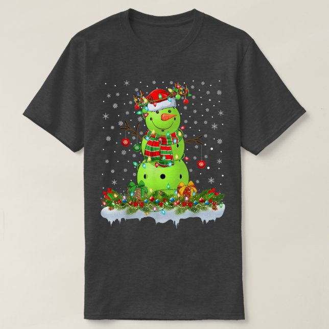 Funny Pickleball Snowman Xmas Lights Pickleball Ch T-Shirt (Design vorne)