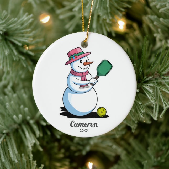Funny Pickleball SnowWoman Benutzerdefiniertes Fot Keramik Ornament (Baum)
