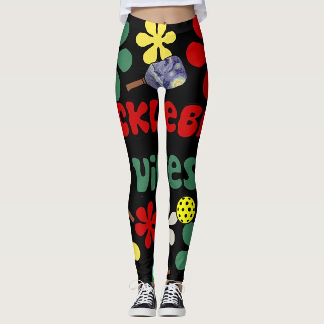 Funny Pickleball Vibes Retro Blume Art Leggings (Vorderseite)