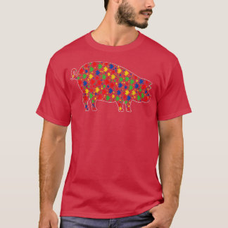 Funny Pig Animals Puzzle Pices Autism Awareness  T-Shirt
