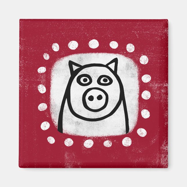 Funny Pig auf Red Kühlschrank Magnet (Vorne)