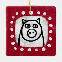 Funny Pig auf Red Ornament