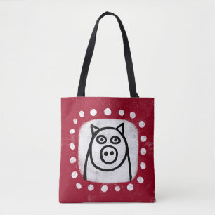Funny Pig auf Red Tot Bag