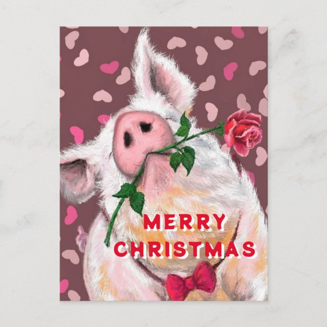 Funny Pig Christmas Card Postkarte (Vorderseite)