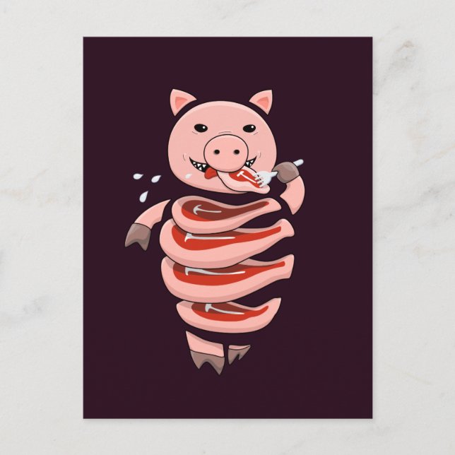 Funny Pig Ess Steaks von selbst Postkarte (Vorderseite)