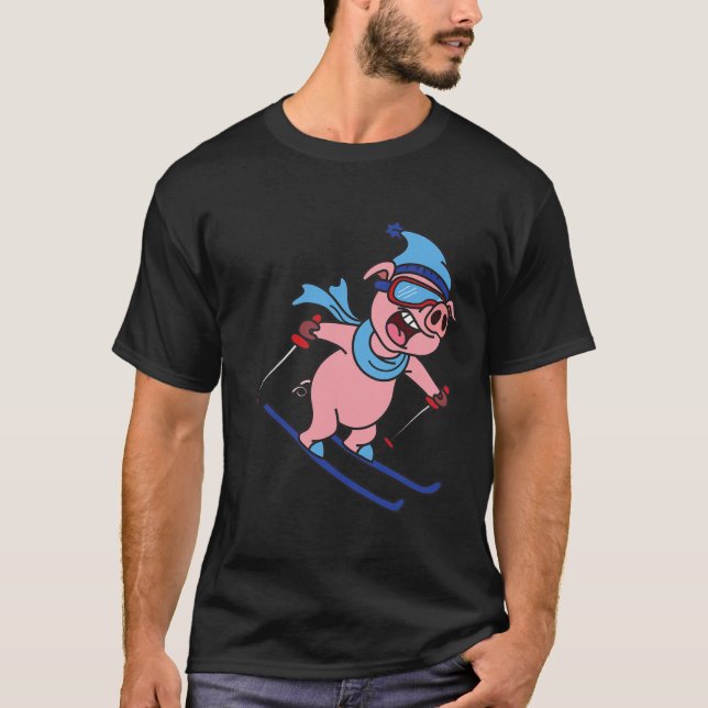 Funny Pig Go Skiing Design Gift Winter Holidays  T-Shirt (Vorderseite)