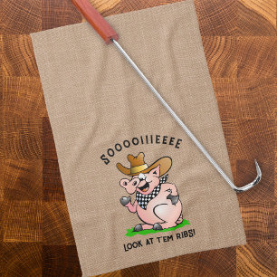 Funny Pig Hog Calling Cartoon Character Geschirrtuch