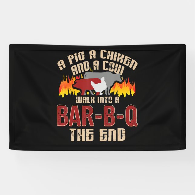 Funny Pig Hühnchen Kuh Bar B Q Grillen Koch Koch K Banner (Horizontal)