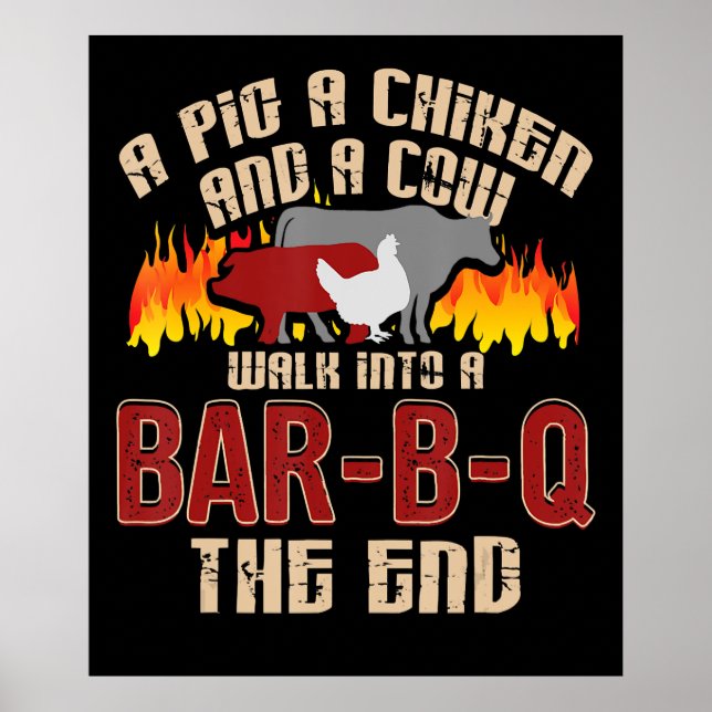 Funny Pig Hühnchen Kuh Bar B Q Grillen Koch Koch K Poster (Vorne)