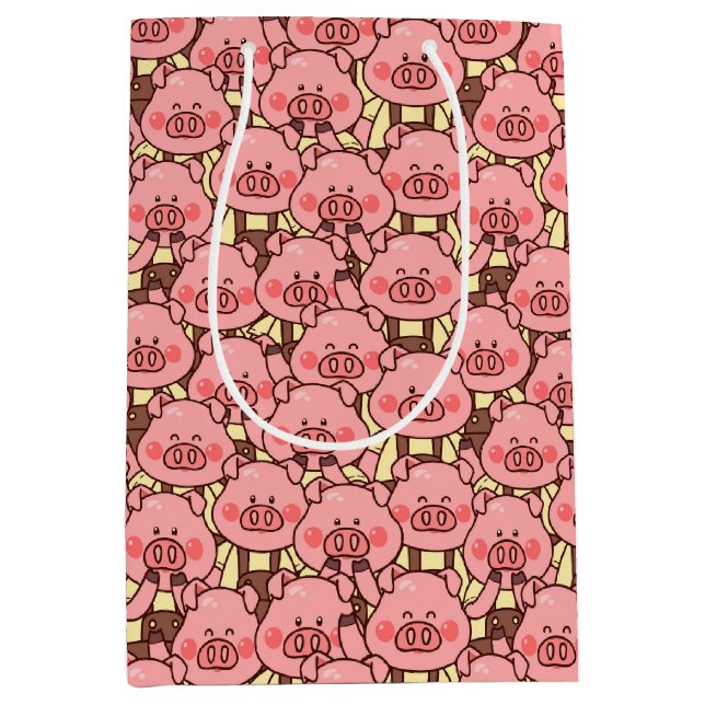 Funny Pig in Overalls Mittlere Geschenktüte (Vorderseite)