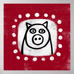 Funny Pig in Red Poster Wall Art