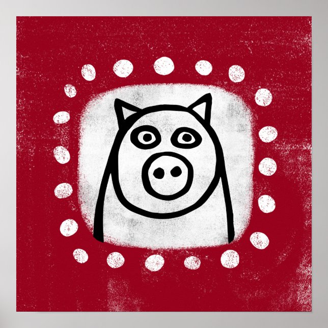 Funny Pig in Red Poster Wall Art (Vorne)