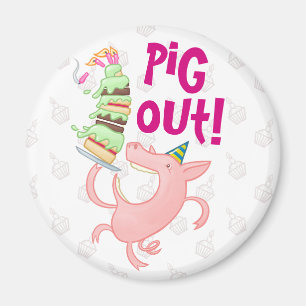 Funny Pig isst Geburtstagskuchen Ausgehen! Cartoon Magnet
