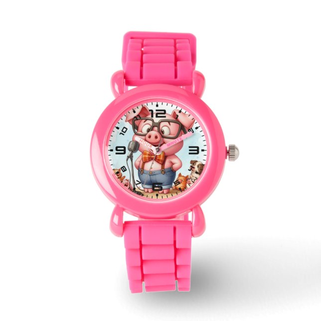 Funny Pig Kinder Pink Watch Armbanduhr (Vorderseite)